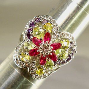 NEW Suzanne Somers Butterfry, Multicolored Cubic Zirconias Silver *Ring